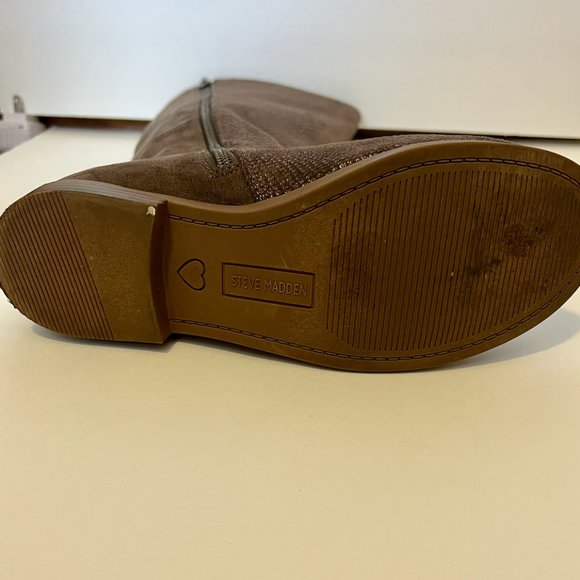 Kids Boots 4 Girl Shoes Child Knee High Boot Round Toe Snakeskin Brown Side Zip - Picture 4 of 7